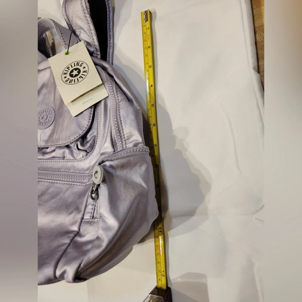 NWT Kipling MATTA Metallic Silver Backpack w/Keychain Gorpcore Indie Streetwear